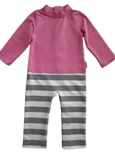One Piece Strip-Proof Toddler Romper in Pink/Gray