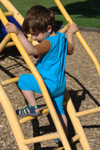 Strip Free One-Piece Bear Romper with a Back Zipper in Blue/Brown - side picture taken