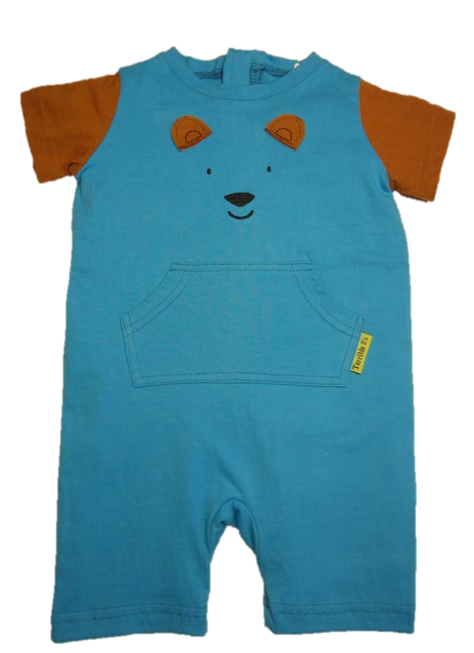 Strip-Proof Toddler Bear Romper with a Back Zipper in Blue/Brown