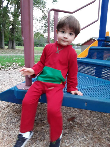 Strip-Proof Toddler Romper with a Back Zipper in Red/Green