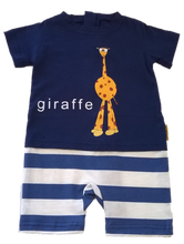 Strip-Proof One-Piece Giraffe Romper with a Back Zipper in Blue/White
