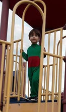 Strip-Proof Toddler Romper with a Back Zipper in Green/Red