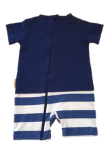 Strip-Proof One-Piece Giraffe Romper with a Back Zipper in Blue/White