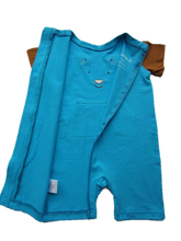 Strip-Proof Toddler Bear Romper with a Back Zipper in Blue/Brown