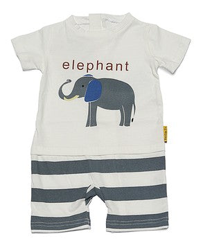 One Piece Strip-Proof Toddler Elephant Romper in White/Gray