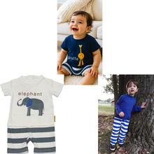 3 Strip-Proof One-Piece Giraffe Romper with a Back Zipper in Blue, White and Navy
