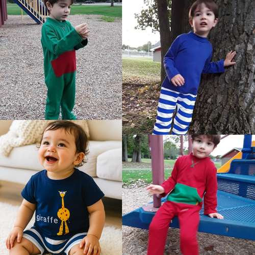 4 Strip Proof One-Piece Toddler Romper With a Back Zipper in Blue, Navy, Green and Red