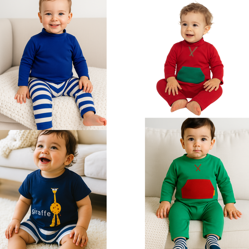 4 Strip Proof One-Piece Toddler Romper With a Back Zipper in Blue, Navy, Green and Red