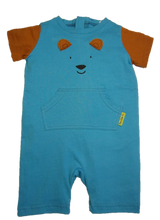 Strip-Proof Toddler Bear Romper with a Back Zipper in Blue/Brown