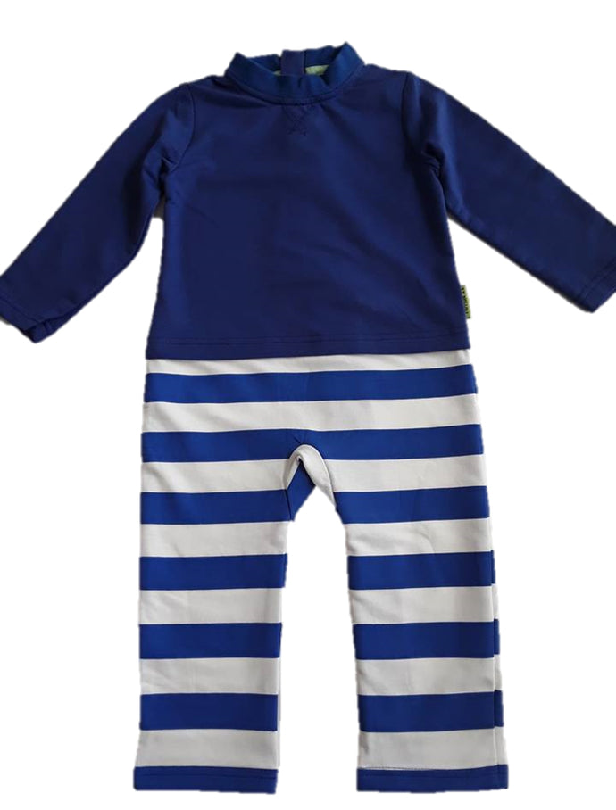 Strip Proof One-Piece Toddler Romper With a Back Zipper in Blue/White