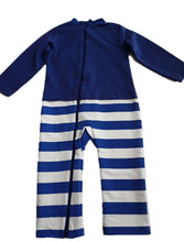 Strip Proof One-Piece Toddler Romper With a Back Zipper in Blue/White