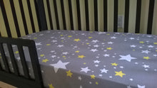 Fitted Crib Sheet with Ties in gray with yellow and white stars