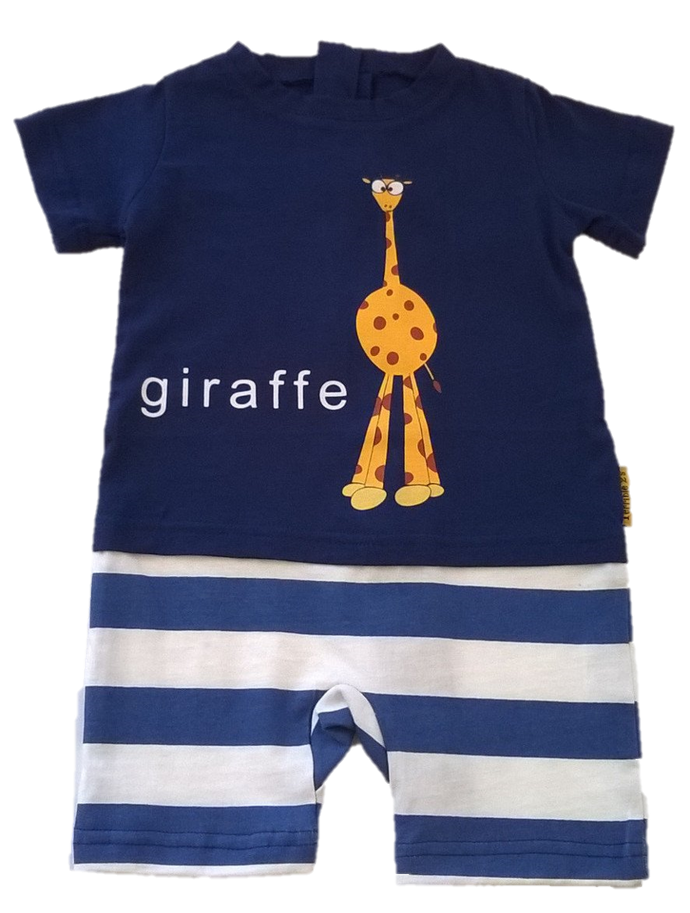Strip-Proof One-Piece Giraffe Romper with a Back Zipper in Blue/White