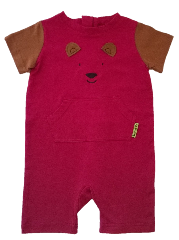 No-Strip Sensory Friendly Toddler Bear Romper in Pink/Brown